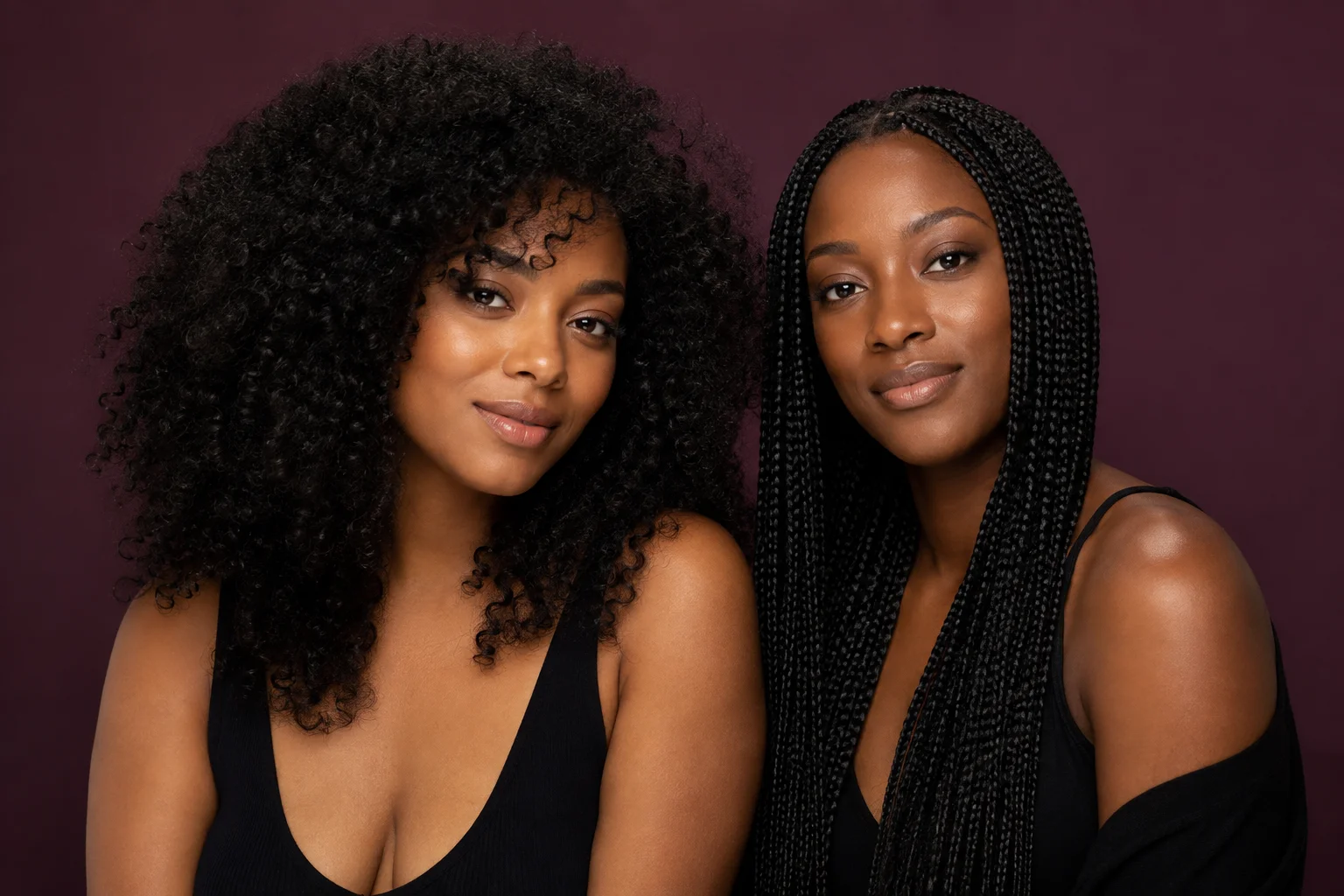 Beauty editorial featuring natural curls and long braids