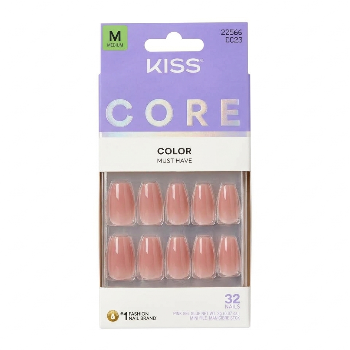 KISS CORE COLOR PRESS-ON FAKE NAILS MEDIUM COFFIN
