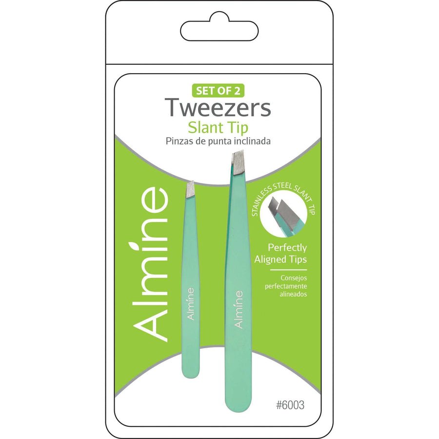 ALMINE SLANT TIP TWEEZERS WITH RUBBER COATING 2PC