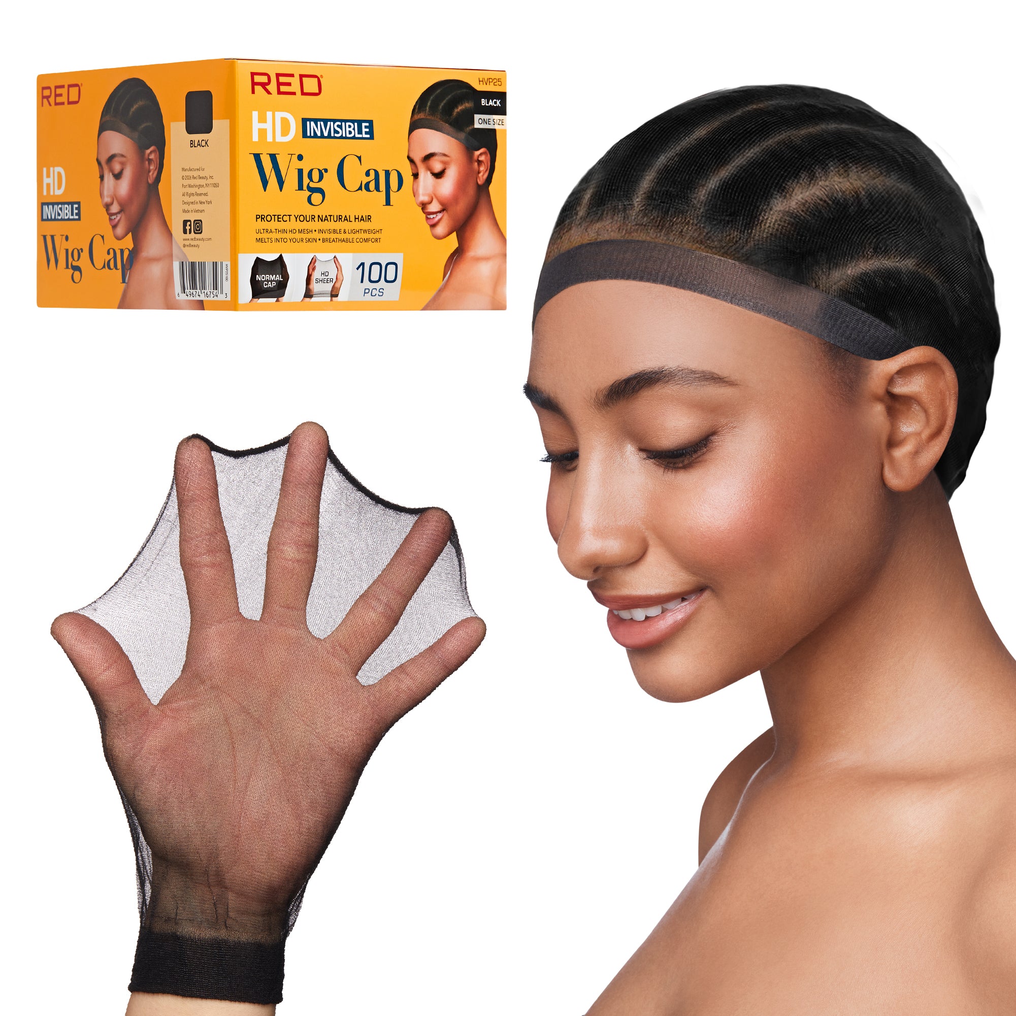 RED INVISIBLE WIG CAP BLACK