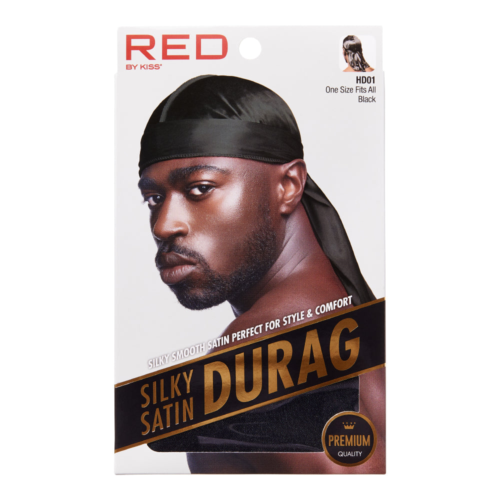 RED SILKY SATIN DURAG BLACK HD01