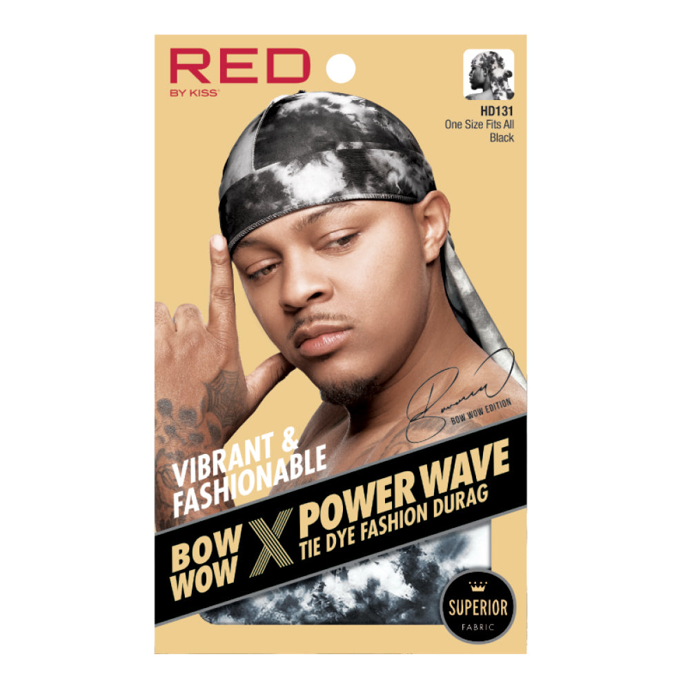 RED POWER WAVE TIE FASHION DURAG BLACK HD131