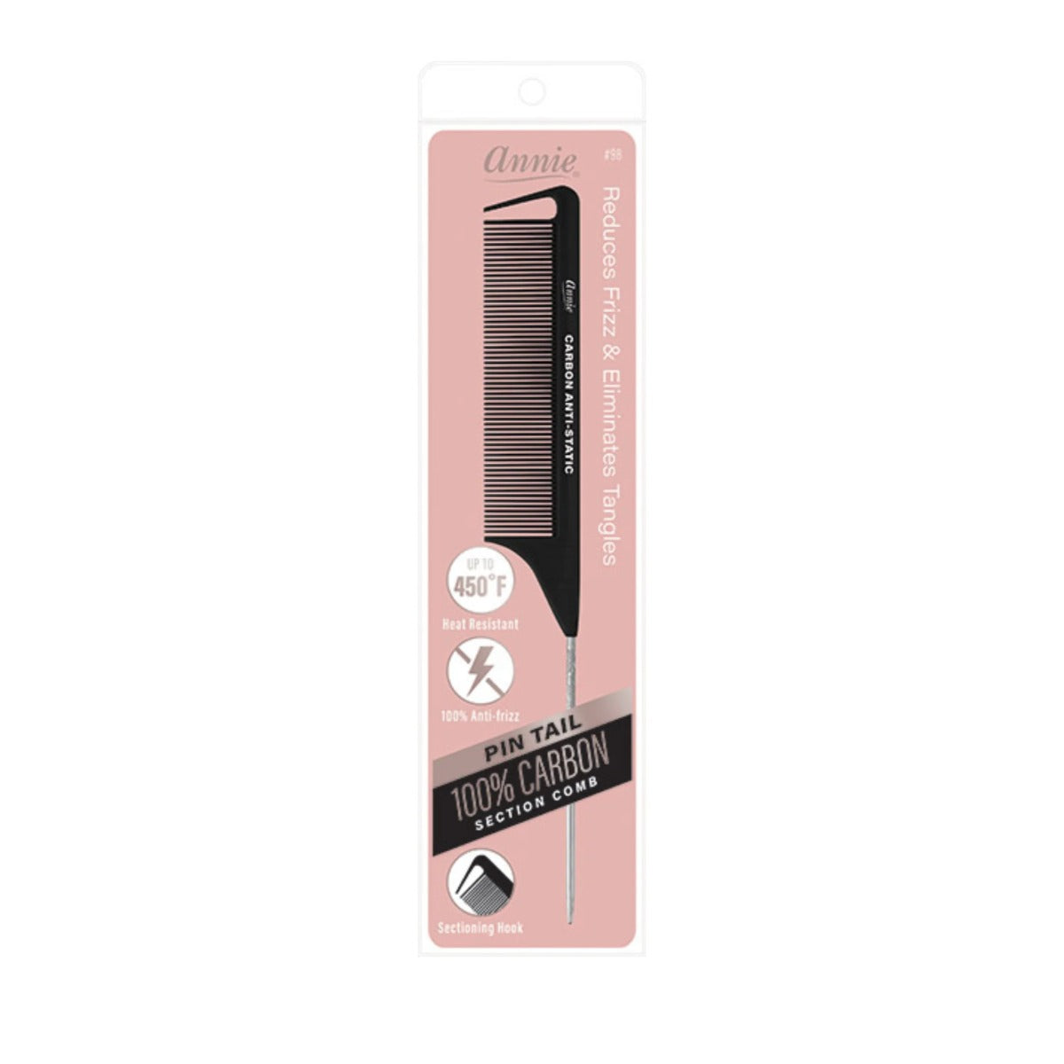 ANNIE CARBON FIBER PIN TAIL SECTION COMB BLACK