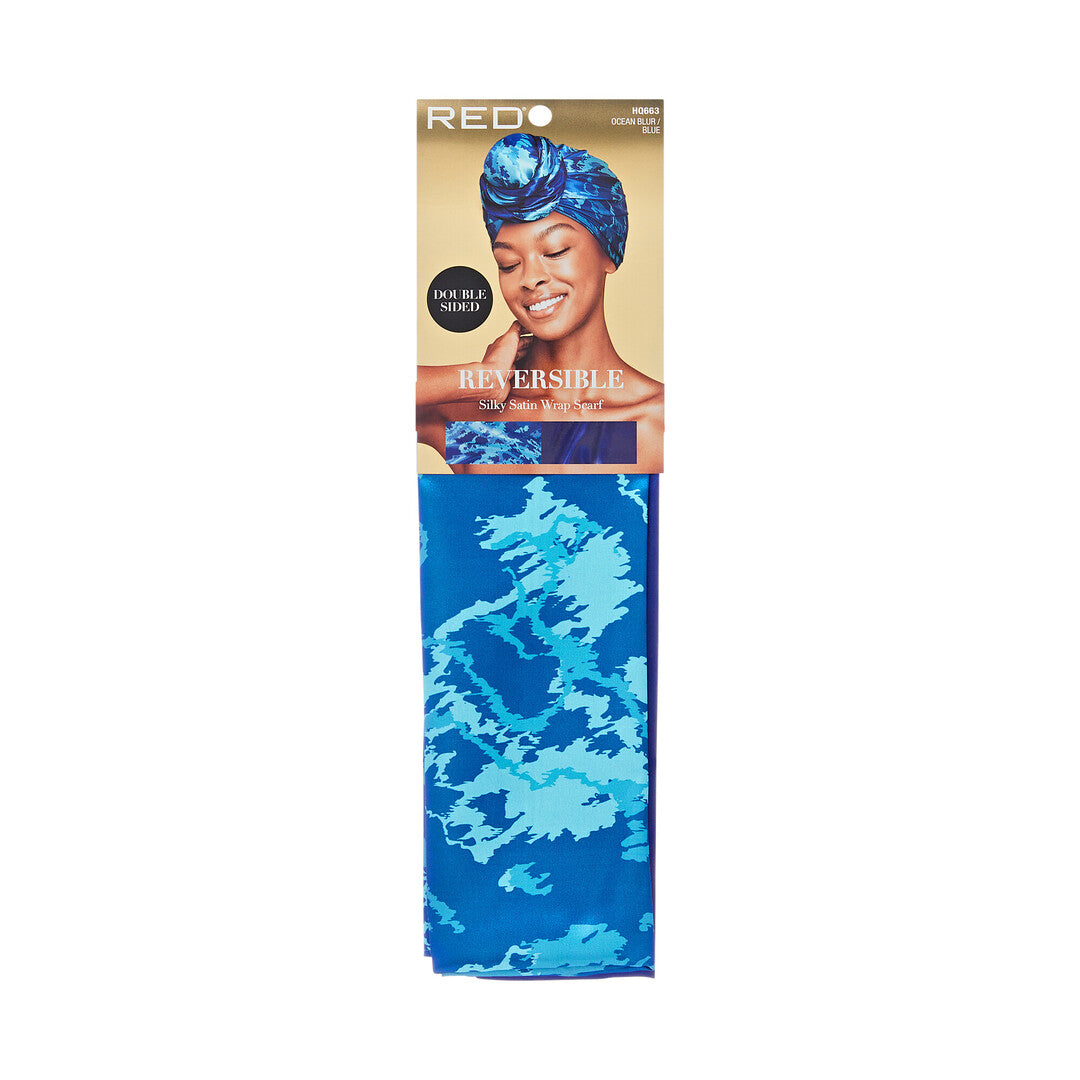 HQ663 REVERSIBLE SATIN WRAP SCARF OCEAN BLUR